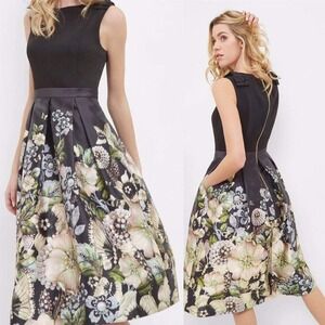 Ted‎ Baker Felcity Dress Black Floral Fit & Flare Party Cocktail Sz 2 US (0 Ted)